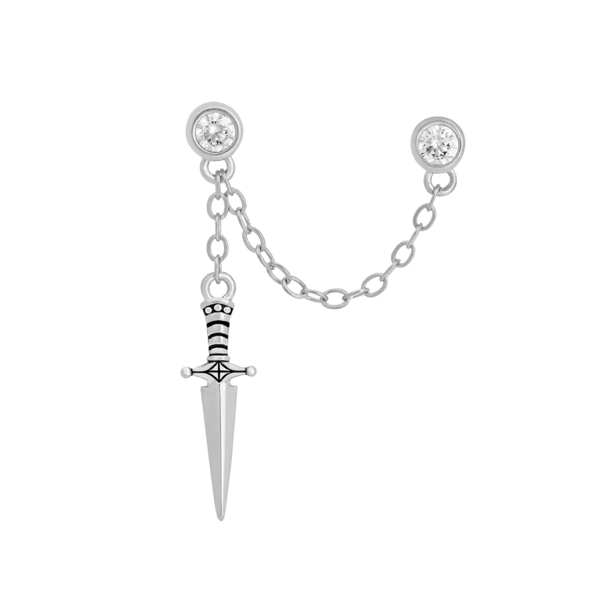 Dagger Double Stud Chain Earring - Image 2